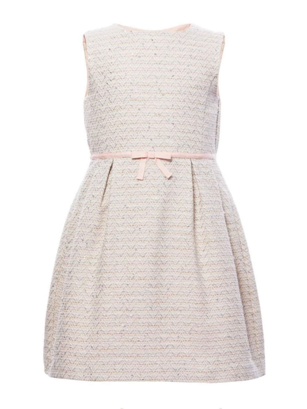 NWT Marie Chantal Kids Girl’s Clemencia Tweed Sequins Bow Dress, Cream/Pink, 8Y
